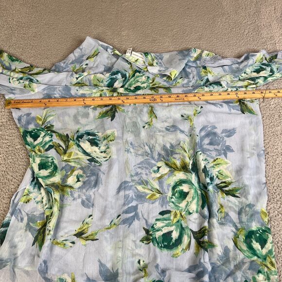 Susan Graver Blouse 3X Blue Green Sheer V Neck Pleated Long Sleeve QVC Flowy - Picture 13 of 14